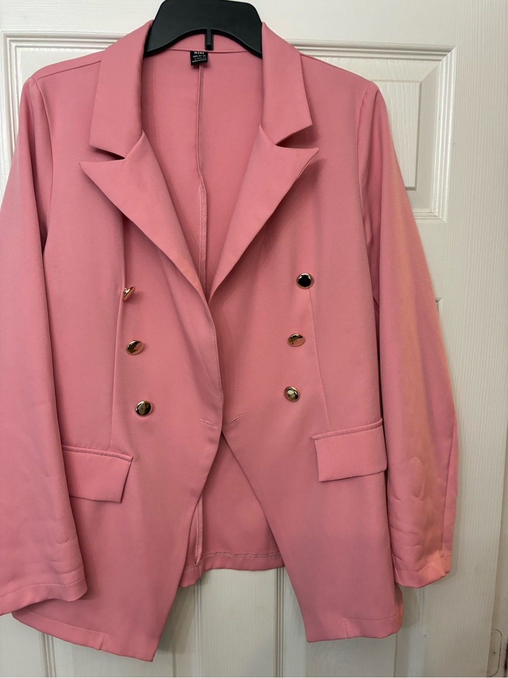 SHEIN Rose Pink Double-Breasted Blazer with Gold Buttons